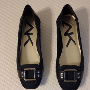 Anne Klein Black Flats with Gold Accents